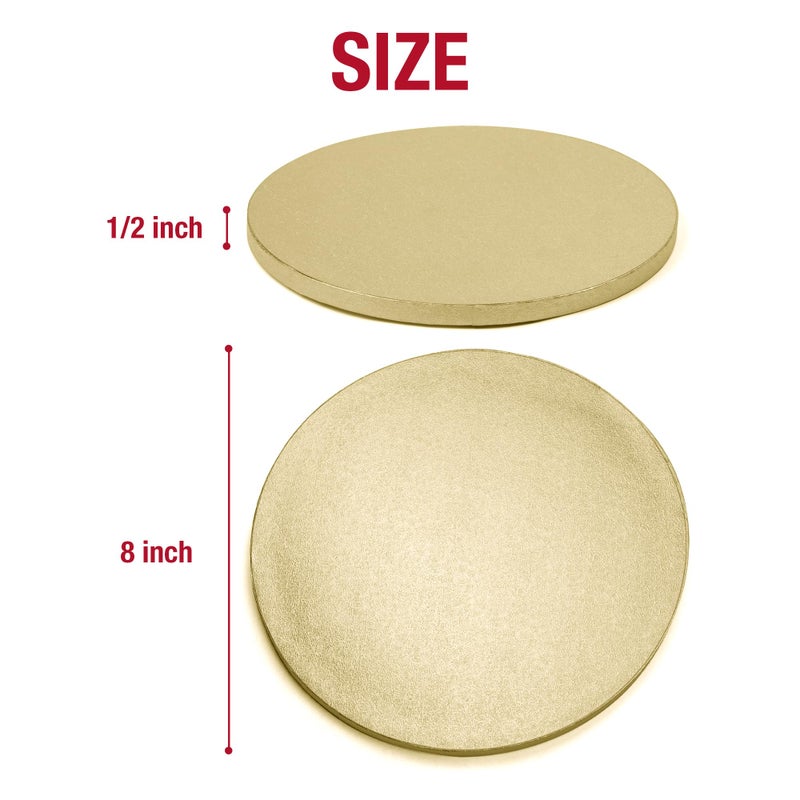 Paremmin 5Pcs 8 Inch Gold Round Cake Boards, 1/2inch Thick Sturdy Cake Drums with Smooth Straight Edges, Waterproof & Oil-Proof (Gold, 8"") - Image 2
